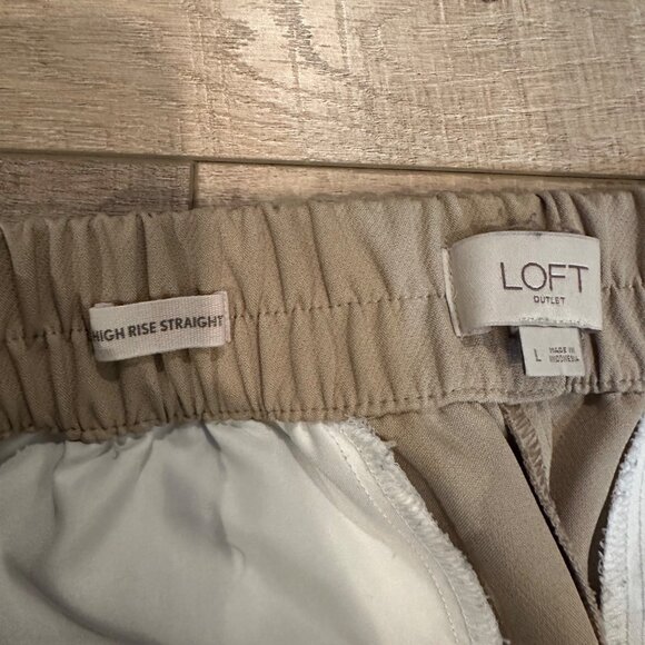 LOFT WOMENS CUFFED TAN HIGH RISE STRAIGHT PANTS LARGE ELASTIC WAIST - Picture 6 of 9